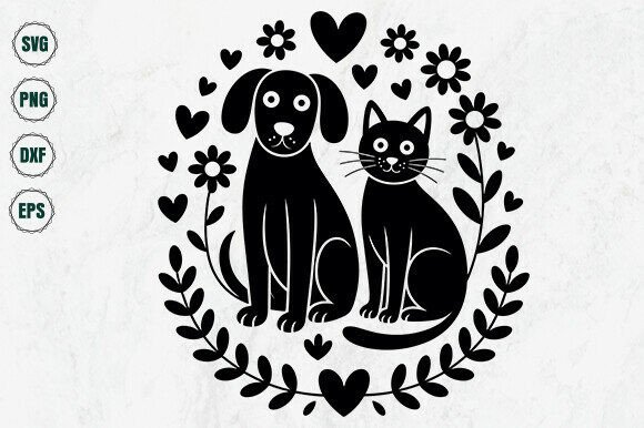 Cat and Dog Love Svg