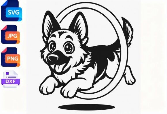 Cute German Shepherd Dog Jumping SVG
