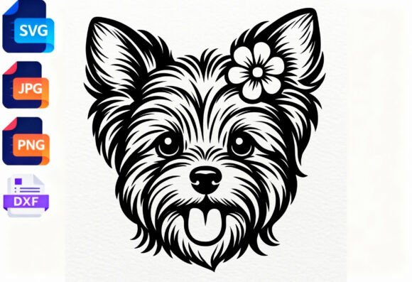 Cute Yorkie Dog Head SVG Flower Dog
