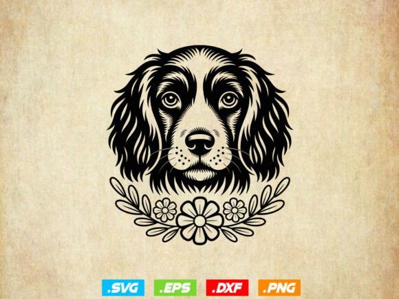 Dog Head with Flowers SVG Design