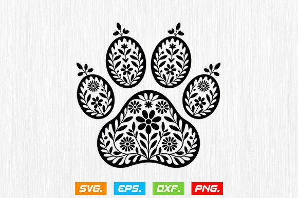 Floral Dog Paw SVG, Paw Print SVG