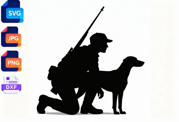 Hunter and Dog Silhouette SVG