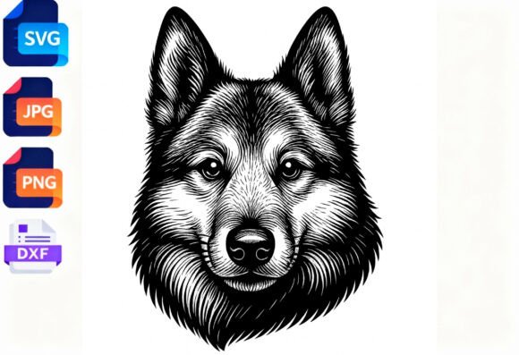 Husky Dog Portrait SVG, JPG, PNG, DXF
