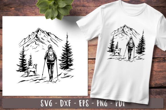 Mountains and Girl Traveling Svg Hike