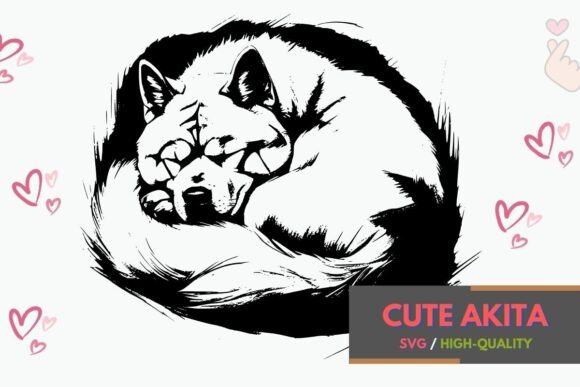 Sleeping Akita Dog – A Flat Vector SVG for Embroidery